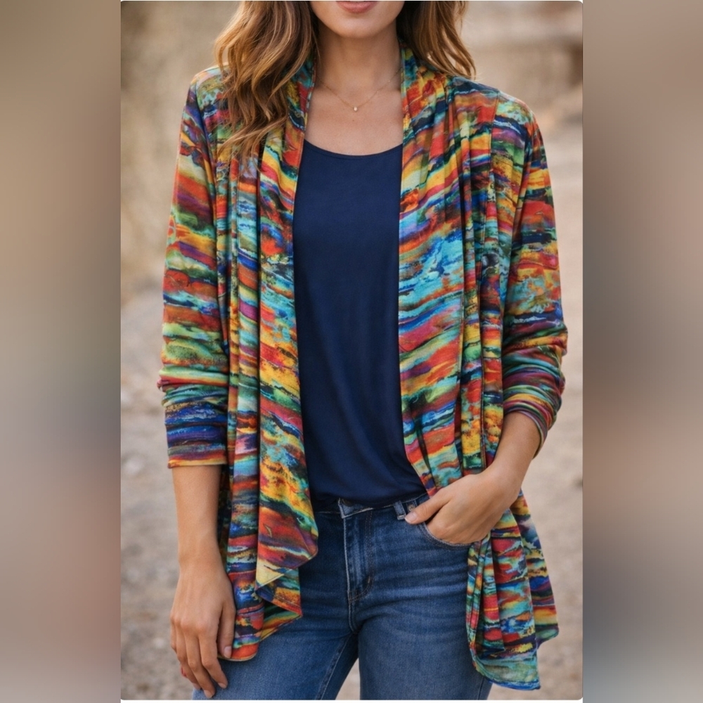 Peck & Peck Multicolor Striped Cardigan, Size XL